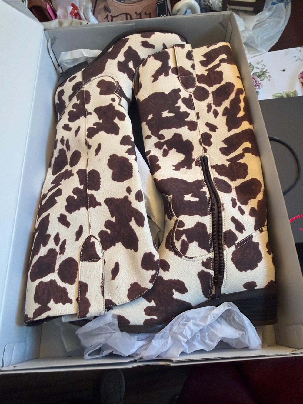 Aldo Brown & Cream Cow-Print Boots